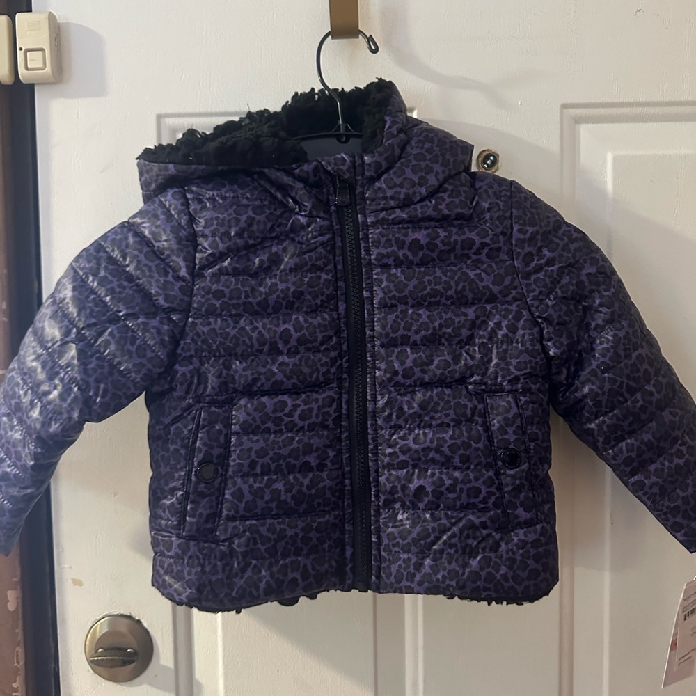 MICHAEL MICHAEL KORS Plush Lined Leopard Print Jacket: PURPLE/BLACK: NWT: SZ 2T